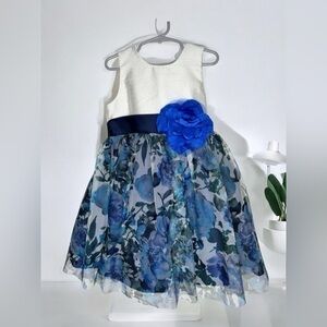 SORBET Flower Girl Dress Blue Floral Ribbon Tie Tulle Girls 4
